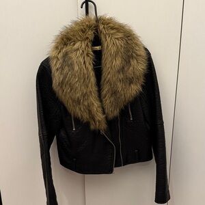 Abercrombie Faux Fur Collar Black Leather Jacket